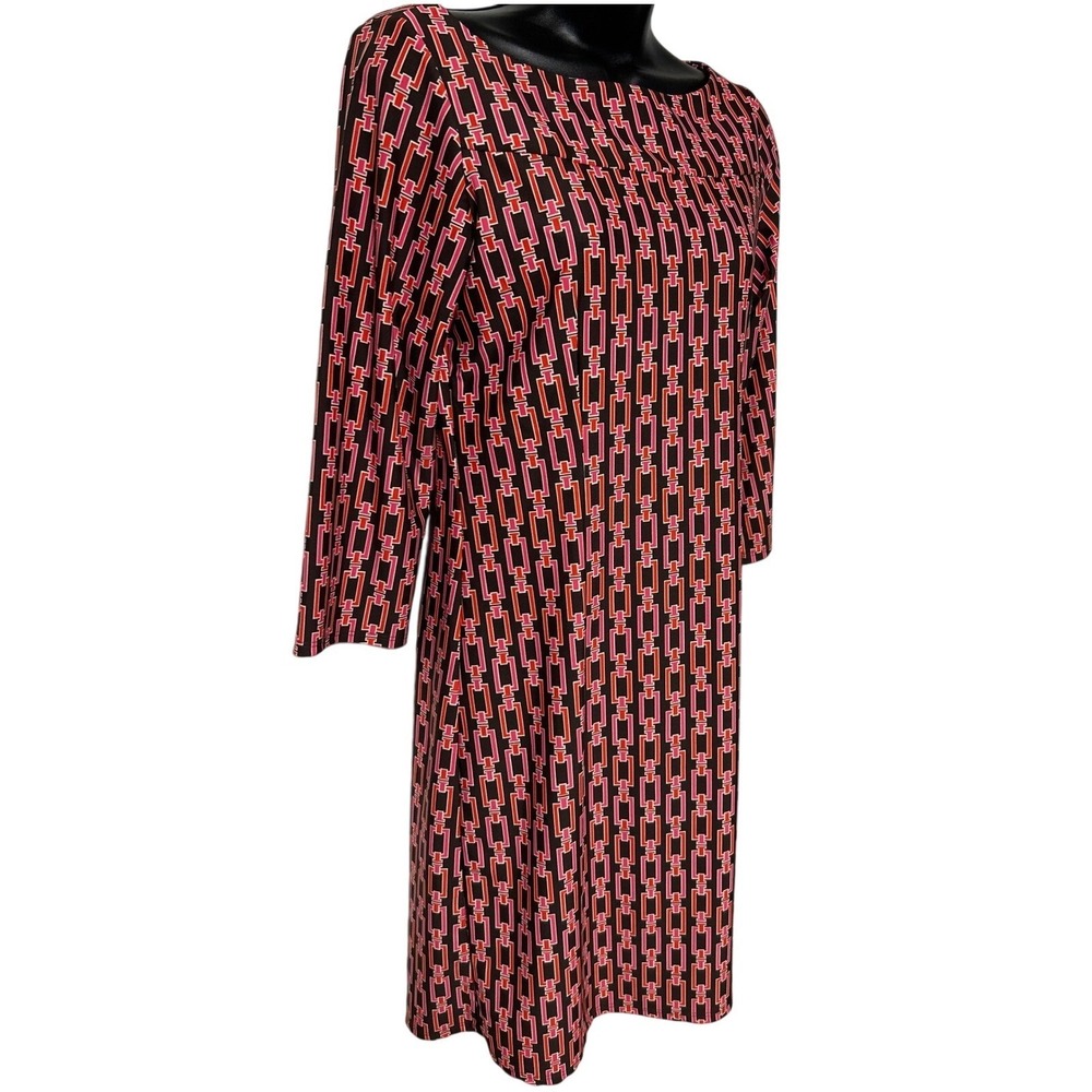 Jude Connally Dress Small Geometric Print 3/4 Sleeve Knit Career Casual